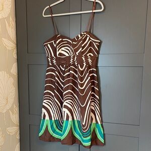 BCBG Brown and Green Wave Pattern Mini Dress